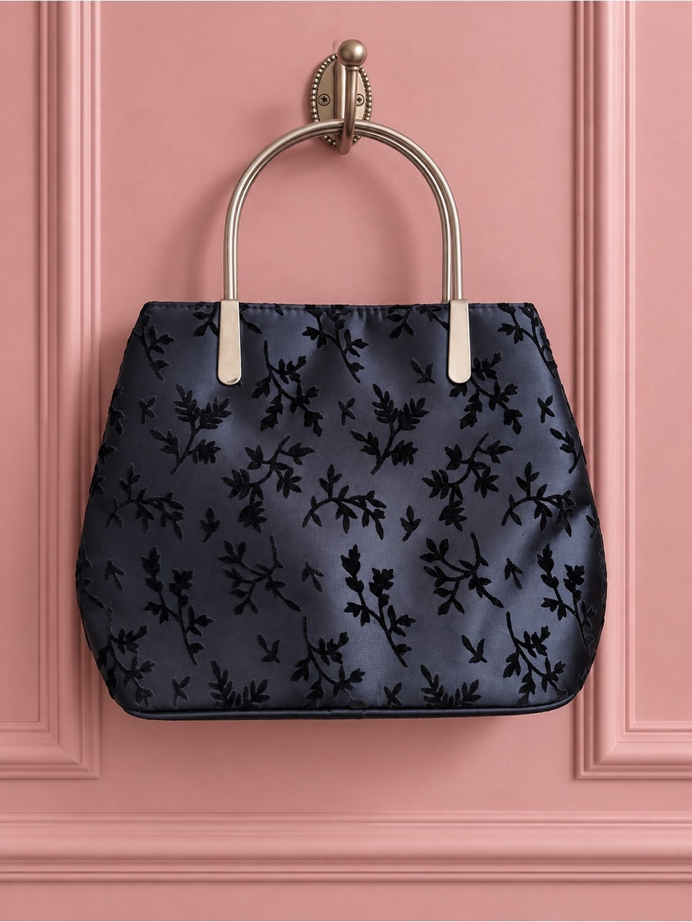Vintage Aldo Black Floral Appliqué Mini Bag with Silver Handles